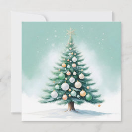 Bare Green Pine Tree | Silver Green Orange Feiertagskarte