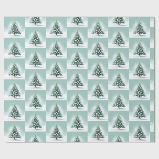 Bare Green Pine Tree | Silver Green Orange Geschenkpapier (Flach)