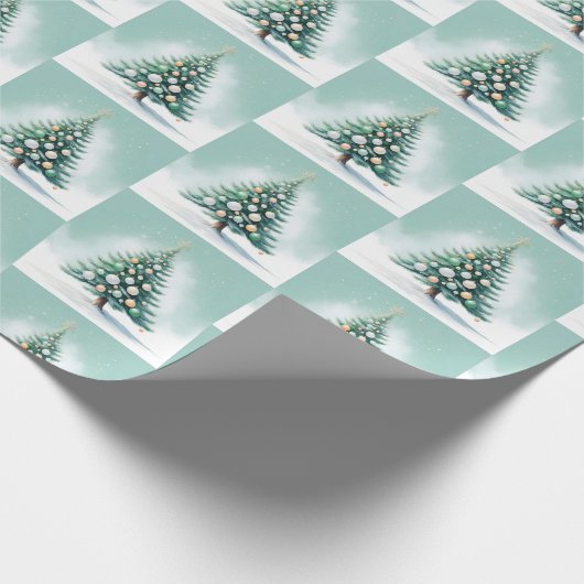 Bare Green Pine Tree | Silver Green Orange Geschenkpapier (Ecke)