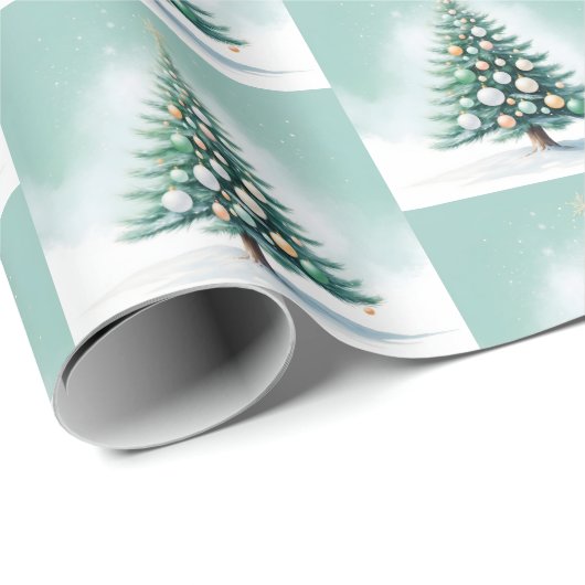 Bare Green Pine Tree | Silver Green Orange Geschenkpapier (Rolleneckpunkt)