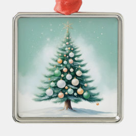 Bare Green Pine Tree | Silver Green Orange Ornament Aus Metall