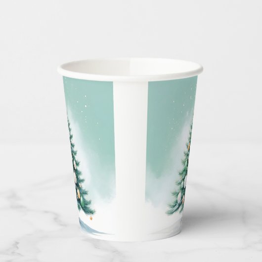 Bare Green Pine Tree | Silver Green Orange Pappbecher (Links)