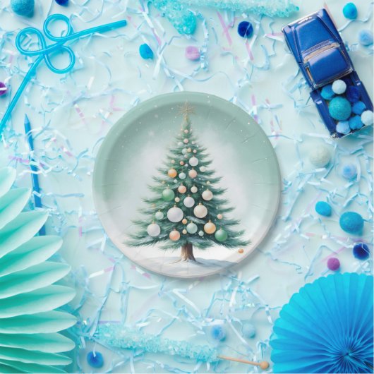 Bare Green Pine Tree | Silver Green Orange Pappteller (Party)