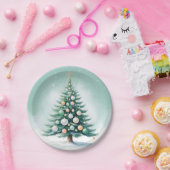 Bare Green Pine Tree | Silver Green Orange Pappteller (Party)