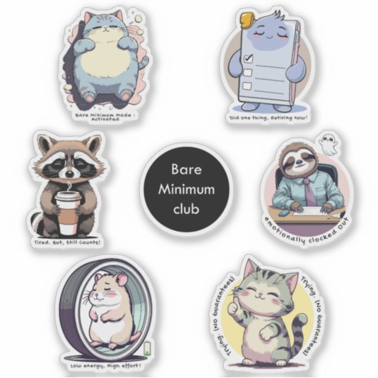 Bare Minimum Club Sticker Sheet | Relatable funny (Vorderseite)