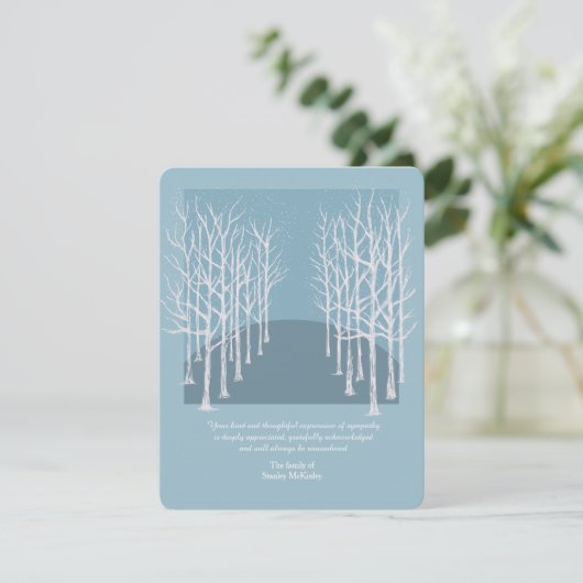 Bare Trees Beerdigung Foto Danke Karte Custom (Stehend Vorderseite)