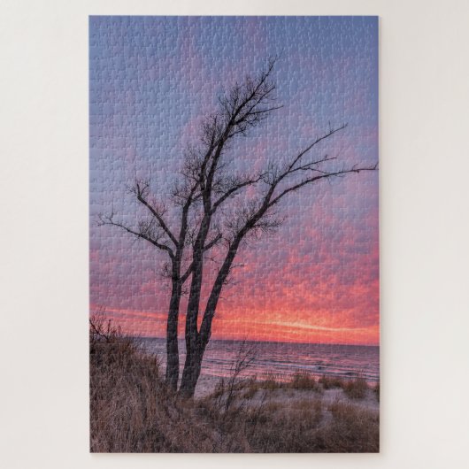 Bare Trees mit Blick auf einen schönen Sonnenunter Puzzle (Vertikal)