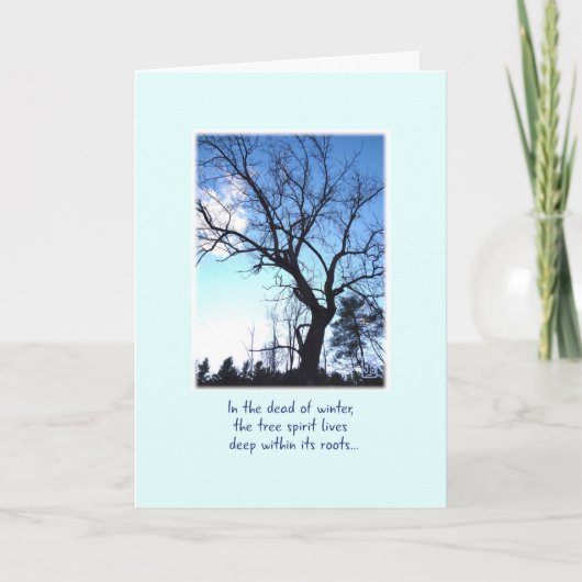 Bare Winter Tree on Bale Blue Ermutigung Karte (Vorderseite)