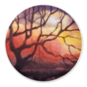 Bare Winterbaum mit intensivem Sonnenuntergang Keramikknauf