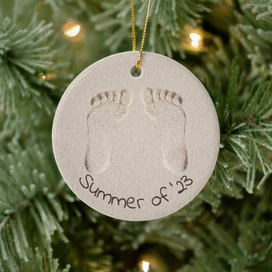Barefoot Prints in Beach Sand Keramik Ornament (Baum)