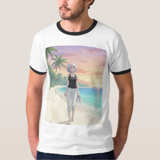 Barefoot Sunset Stroll – Tropical Beach Art T-Shirt