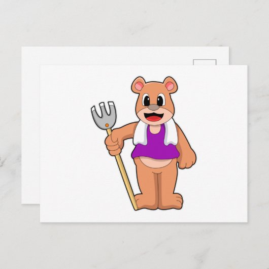 Bären als Bauer mit Rake Postkarte (Vorne/Hinten)