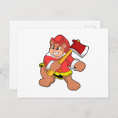 Bären als Feuerwehrmann mit Ax Postkarte (Vorne/Hinten)