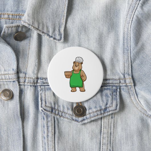 Bären als Koch mit Kochen Schürze & Bowl Button (Beispiel)
