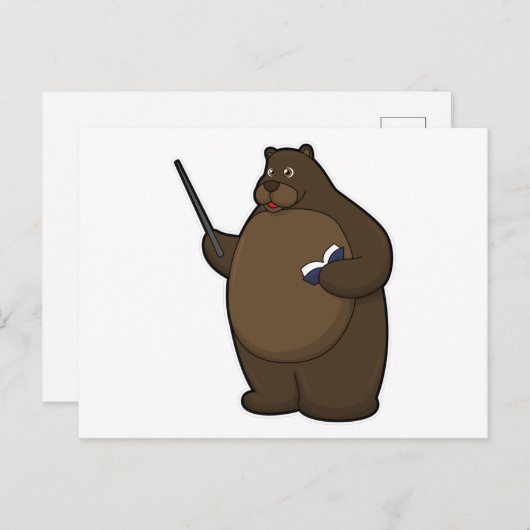 Bären als Lehrer mit Buch & Pointer Postkarte (Vorne/Hinten)