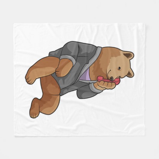 Bären als Sekretär mit Telefon Fleecedecke (Vorderseite (Horizontal))