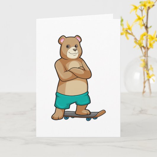 Bären als Skater mit Skateboard Karte (Gelbe Blume)
