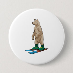 Bären als Skifahrer mit Ski Button