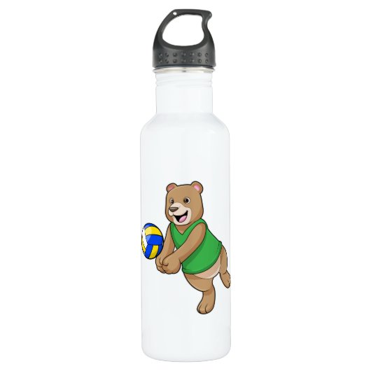 Bären als Volleyballspieler mit Volleyball Edelstahlflasche (Vorderseite)