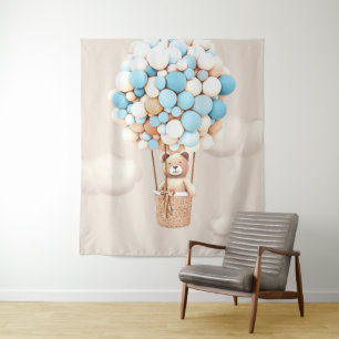 Bären Ballons Blau Virtueller Hintergrund für Foto Wandteppich