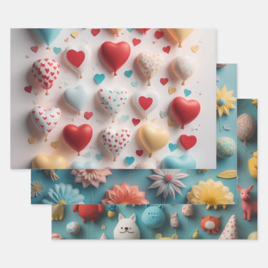 Bären-Balloons-Herz Geschenkpapier Set (Set)