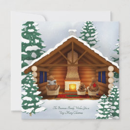 Bären bei Zuhause Cosy Woodland Personalisiert Squ Mitteilungskarte