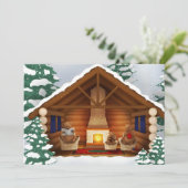 Bären bei Zuhause Gemütliches Blockhaus Personalis Einladung (Stehend Vorderseite)