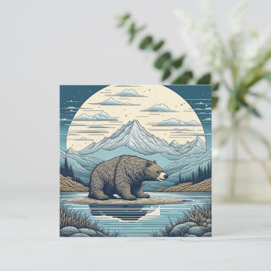Bären, Berge, See, Vollmond Kunst (Stehend Vorderseite)