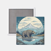Bären, Berge, See, Vollmond Kunst Magnet (Vorderseite/Rückseite)