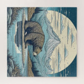 Bären, Berge, See, Vollmond Kunst Puzzle (Horizontal)