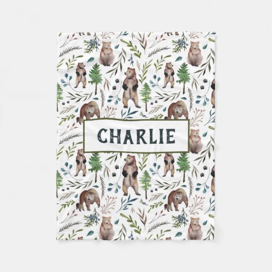 Bären, Blätter und Bäume Personalisiert Blanket Fleecedecke (Vorderseite)