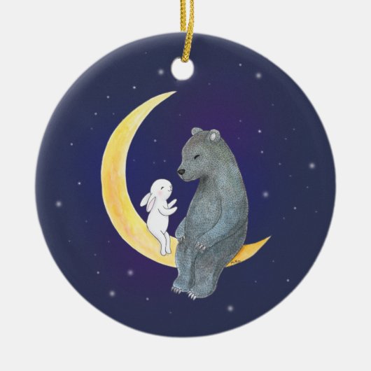 Bären & Bunny auf dem Mond Niedliches Paar Custom Keramik Ornament (Vorne)