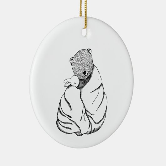 Bären & Bunny in einer Decke Couple First Chrismta Keramik Ornament (Rechts)