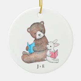 Bären & Bunny Reading Books Niedlicher Individuell Keramik Ornament