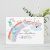 Bären, Einhorn und Rainbow Baby Shooter Einladung (Stehend Vorderseite)