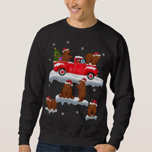 Bären fahren Weihnachtsbaum Red Truck Bär Christ Sweatshirt (Vorderseite)