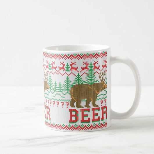 Bären Hirsch oder Bier Weihnachts Pullover Strick  Kaffeetasse (Rechts)
