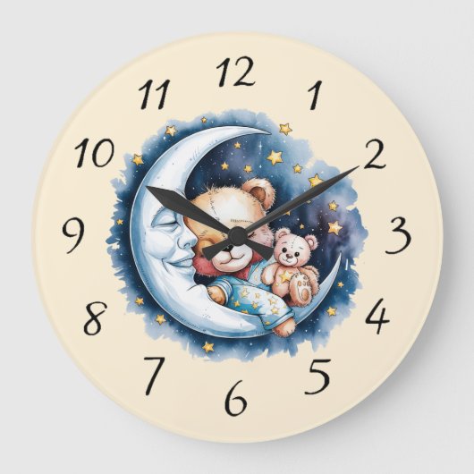 Bären im Moonlight Boy Baby Duschgeschenk Große Wanduhr (Vorderseite)