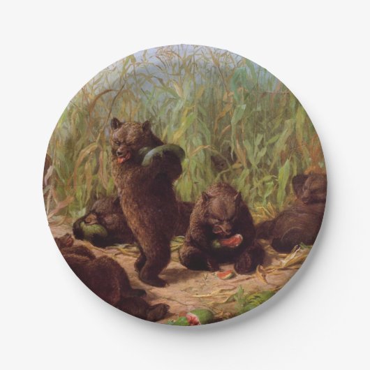 Bären im Watermelon Patch (von W.H. Beard) Pappteller (Vorderseite)