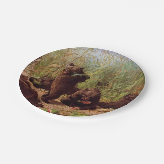 Bären im Watermelon Patch (von W.H. Beard) Pappteller (Schrägansicht)