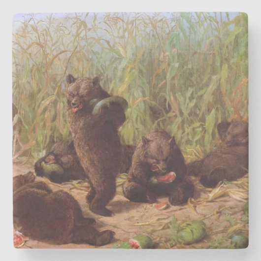 Bären im Watermelon Patch (von W.H. Beard) Steinuntersetzer (Vorderseite)