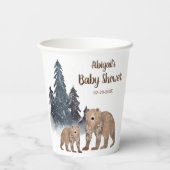 Bären im Winter Forest Scandi Neutral Baby Dusche Pappbecher (Rückseite)