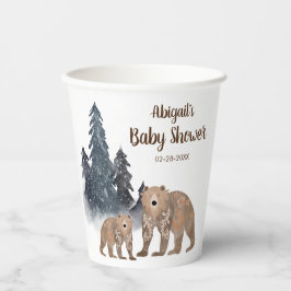 Bären im Winter Forest Scandi Neutral Baby Dusche Pappbecher