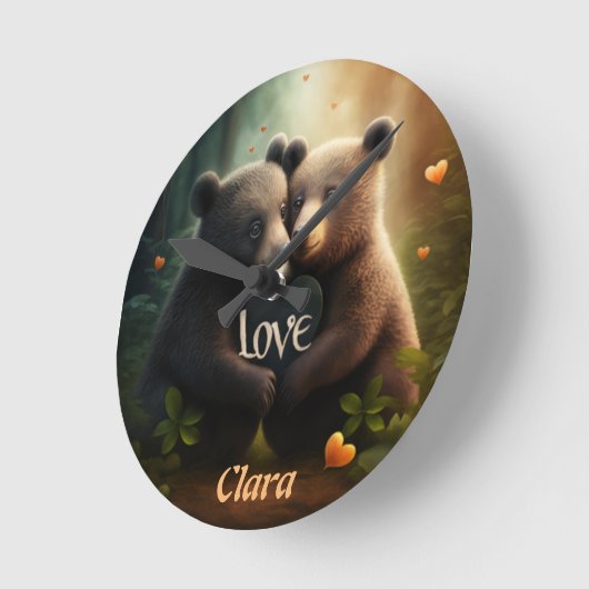 Bären in der Liebe umarmt Runde Wanduhr (Winkel)