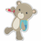 Bären in die Schule, Niedlicher Bär, Rucksack, Sti Aufkleber (Vorderseite)