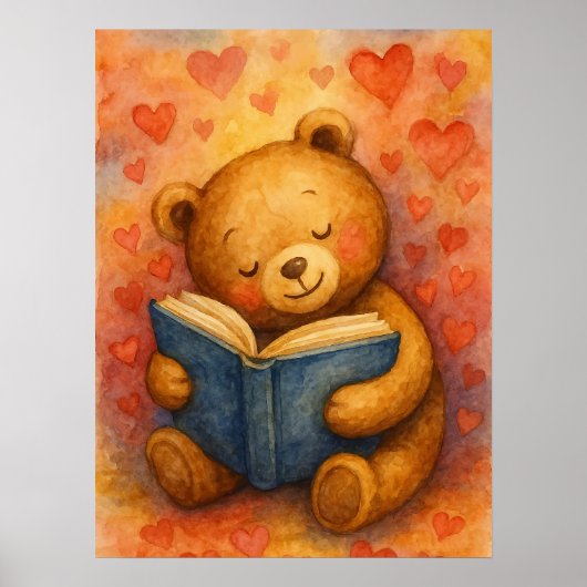 Bären in Liebe lesen - Aquarellkunst (kein Text) Poster (Vorne)