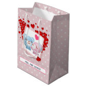 Bären küssen mit dem Valentinischen Roten Herz Mittlere Geschenktüte (Rückseite Schrägansicht)