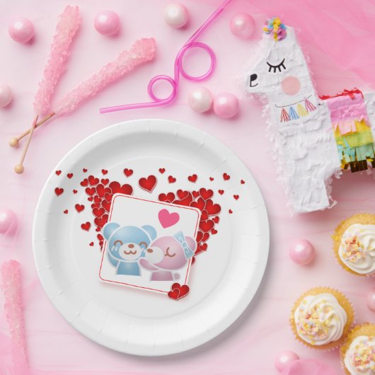 Bären küssen mit Liebe Herz Pappteller (Party)