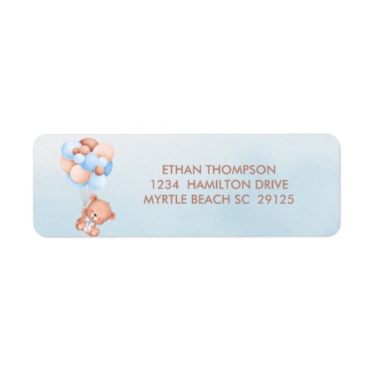 Bären mit Balloons Blue Return Address Label (Vorne)
