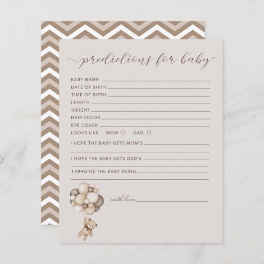 Bären mit Balloons Vorhersagen für Baby Game Card (Vorne/Hinten)